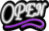 Deco Style White Open With Purple Line Neon Sign 14" Tall x 22" Wide x 3" Deep