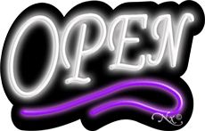 Deco Style White Open With Purple Line Neon Sign 14