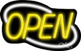 Deco Style Yellow Open With White Border Neon Sign 14" Tall x 22" Wide x 3" Deep