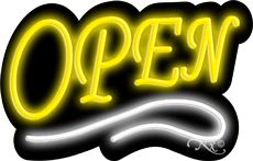 Deco Style Yellow Open With White Line Neon Sign 14