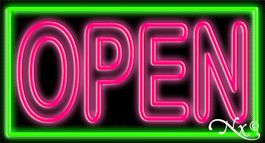 Double Stroke Pink Open With Green Border Neon Sign 20