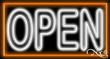 Double Stroke White Open With Orange Border Neon Sign 20" Tall x 37" Wide x 3" Deep