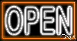Double Stroke White Open With Orange Border Neon Sign 20