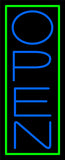 Green Border With Blue Vertical Open Neon Sign 24" Tall x 10" Wide x 3" Deep