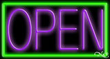 Green Border With Purple Open Neon Sign 20" Tall x 37" Wide x 3" Deep