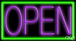 Green Border With Purple Open Neon Sign 20