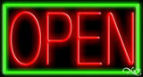 Green Border With Red Open Neon Sign 20" Tall x 37" Wide x 3" Deep