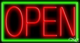 Green Border With Red Open Neon Sign 20