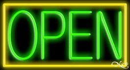 Yellow Border With Green Open Neon Sign 20