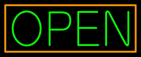 Green Open With Orange Border Neon Sign 13
