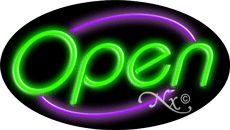 Green Open With Purple Border Oval Animated Neon Sign 17