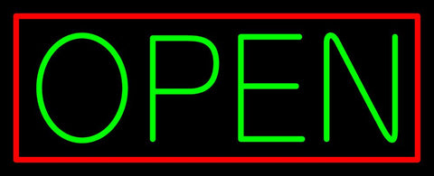 Green Open With Red Border Neon Sign 13