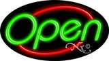 Green Open With Red Border Oval Animated Neon Sign 17" Tall x 30" Wide x 3" Deep
