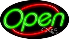 Green Open With Red Border Oval Animated Neon Sign 17
