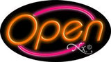 Orange Open With Pink Border Oval Animated Neon Sign 17" Tall x 30" Wide x 3" Deep