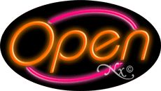Orange Open With Pink Border Oval Animated Neon Sign 17