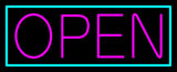 Pink Open With Aqua Border Neon Sign 13" Tall x 32" Wide x 3" Deep