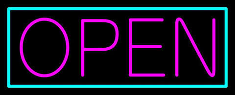 Pink Open With Aqua Border Neon Sign 13