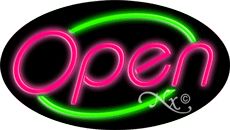 Pink Open With Green Border Oval Animated Neon Sign 17