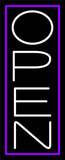 Purple Border With White Vertical Open Neon Sign 24" Tall x 10" Wide x 3" Deep