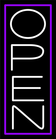 Purple Border With White Vertical Open Neon Sign 24