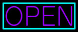 Purple Open With Aqua Border Neon Sign 13" Tall x 32" Wide x 3" Deep