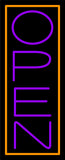Purple Open With Orange Border Vertical Neon Sign 32" Tall x 13" Wide x 3" Deep