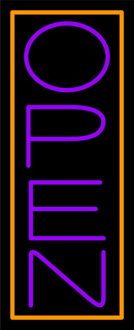 Purple Open With Orange Border Vertical Neon Sign 32