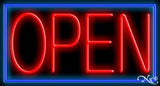 Red Border With Blue Open Neon Sign 20" Tall x 37" Wide x 3" Deep