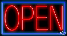 Red Border With Blue Open Neon Sign 20