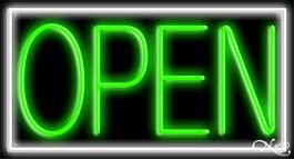 White Border With Green Open Neon Sign 20