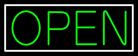 White Border With Green Open Neon Sign 10