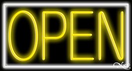 White Border With Yellow Open Neon Sign 20