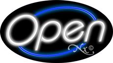 White Open With Blue Border Oval Animated Neon Sign 17