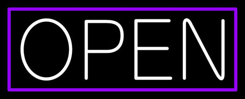 White Open With Purple Border Neon Sign 13