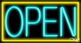 Yellow Border With Aqua Open Neon Sign 20" Tall x 37" Wide x 3" Deep