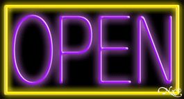 Yellow Border With Purple Open Neon Sign 20