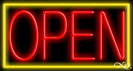 Yellow Border With Red Open Neon Sign 20