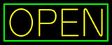 Yellow Open With Green Border Neon Sign 13" Tall x 32" Wide x 3" Deep