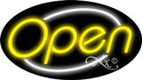 Yellow Open With White Border Oval Animated Neon Sign 17" Tall x 30" Wide x 3" Deep