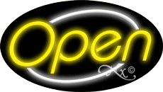 Yellow Open With White Border Oval Animated Neon Sign 17