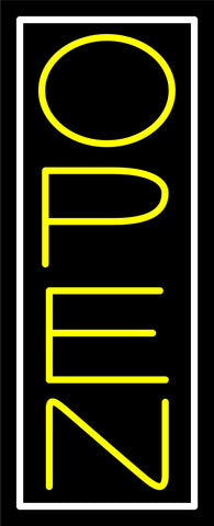 Yellow Open With White Border Vertical Neon Sign 32