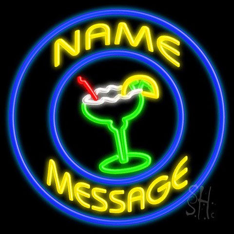 Custom Margarita Glass Blue Circle Neon Sign 24