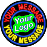 Custom Logo Blue Circle Neon Sign 26" Tall x 26" Wide x 3" Deep