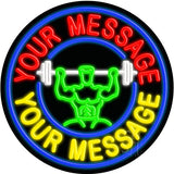 Custom Weight Lifter With Circle Neon Sign 26" Tall x 26" Wide x 3" Deep