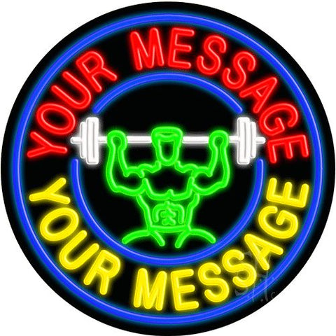 Custom Weight Lifter With Circle Neon Sign 26