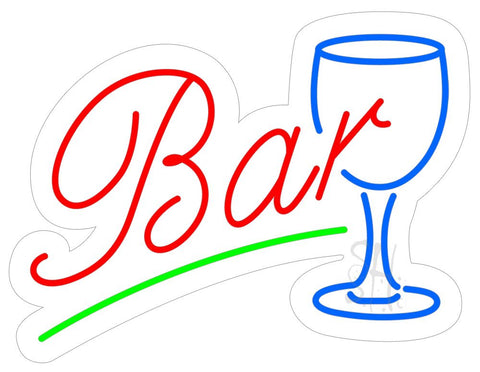 Bar with Glass Contoured Clear Backing Neon Sign 24
