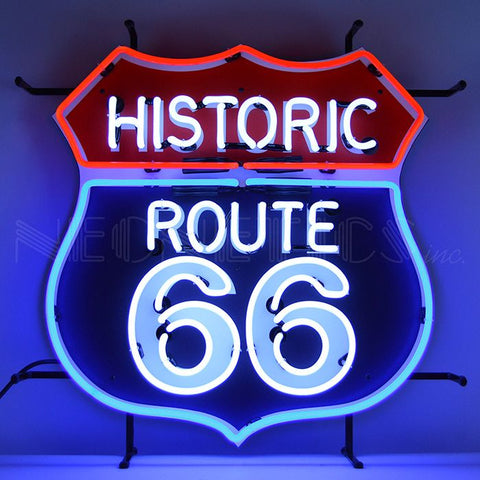 Historic Route 66 Neon Sign With Backing 24