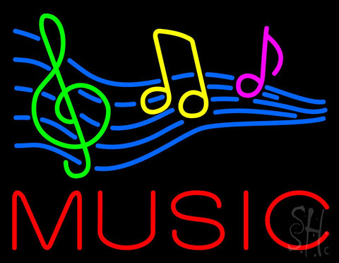 Red Music with Musical Notes Neon Sign 24