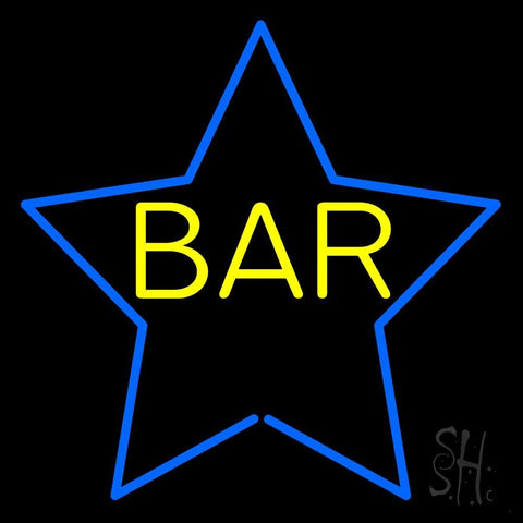 Yellow Bar Inside Blue Star Neon Sign 24